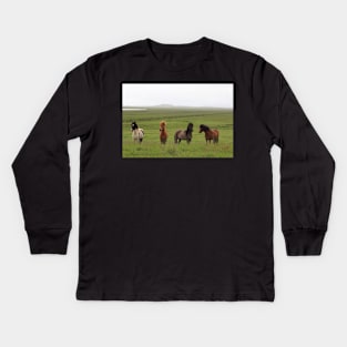 Icelandic Horses in an Open Field Kids Long Sleeve T-Shirt